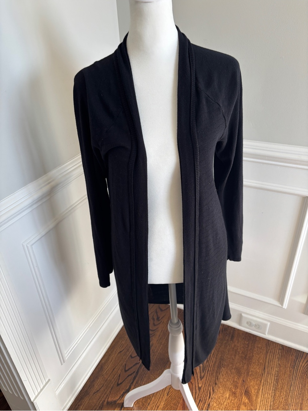 Cable & Gauge Black Open-Front Long Cardigan